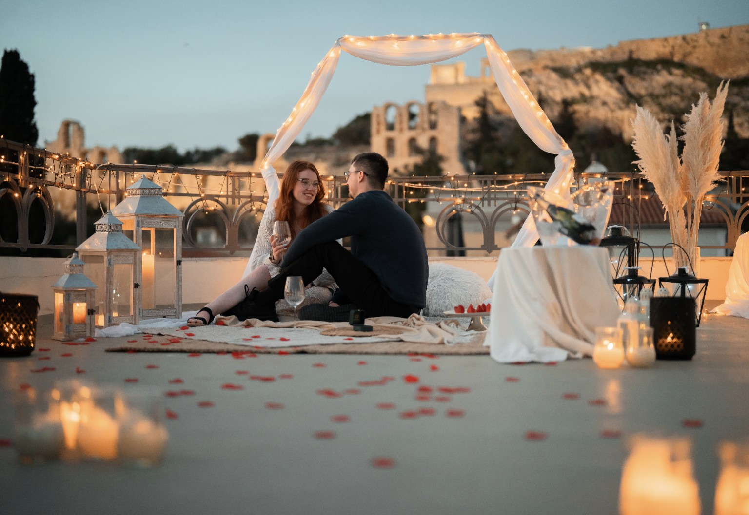 Candle and flower décor for a private proposal