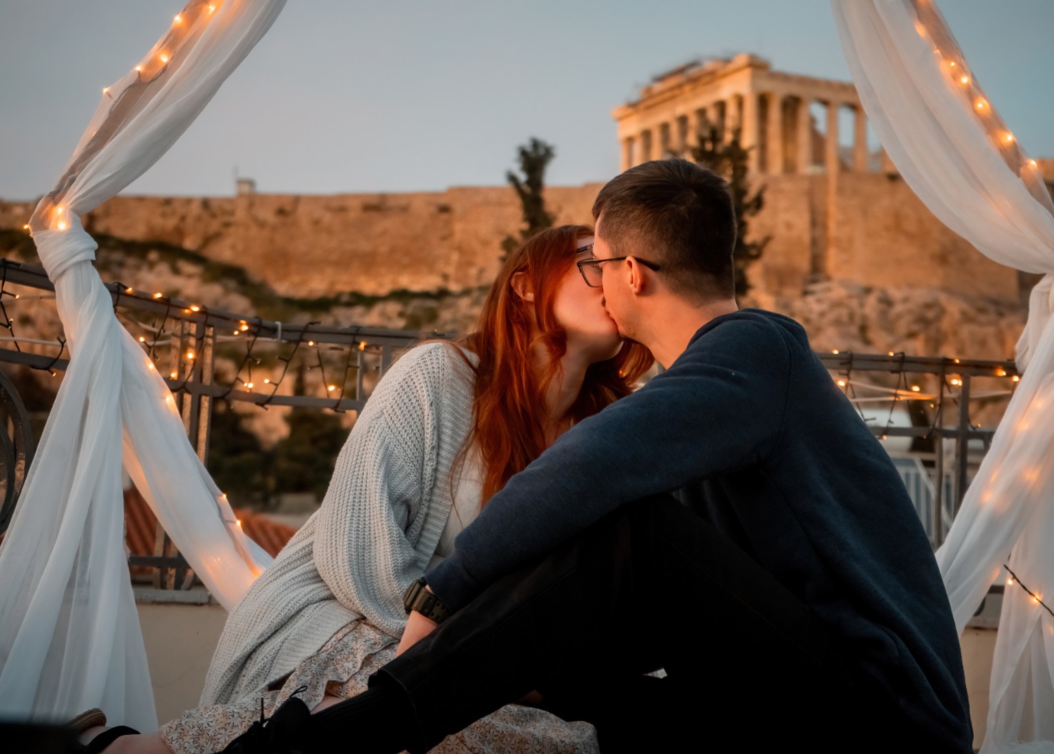 Couple celebrating their engagement in Greece