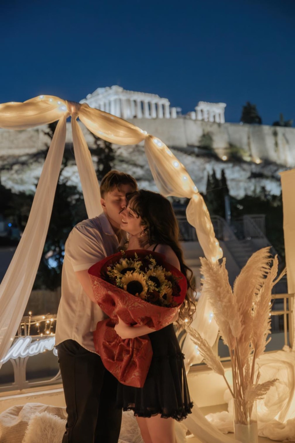 Candlelit evening marriage proposal in Athens