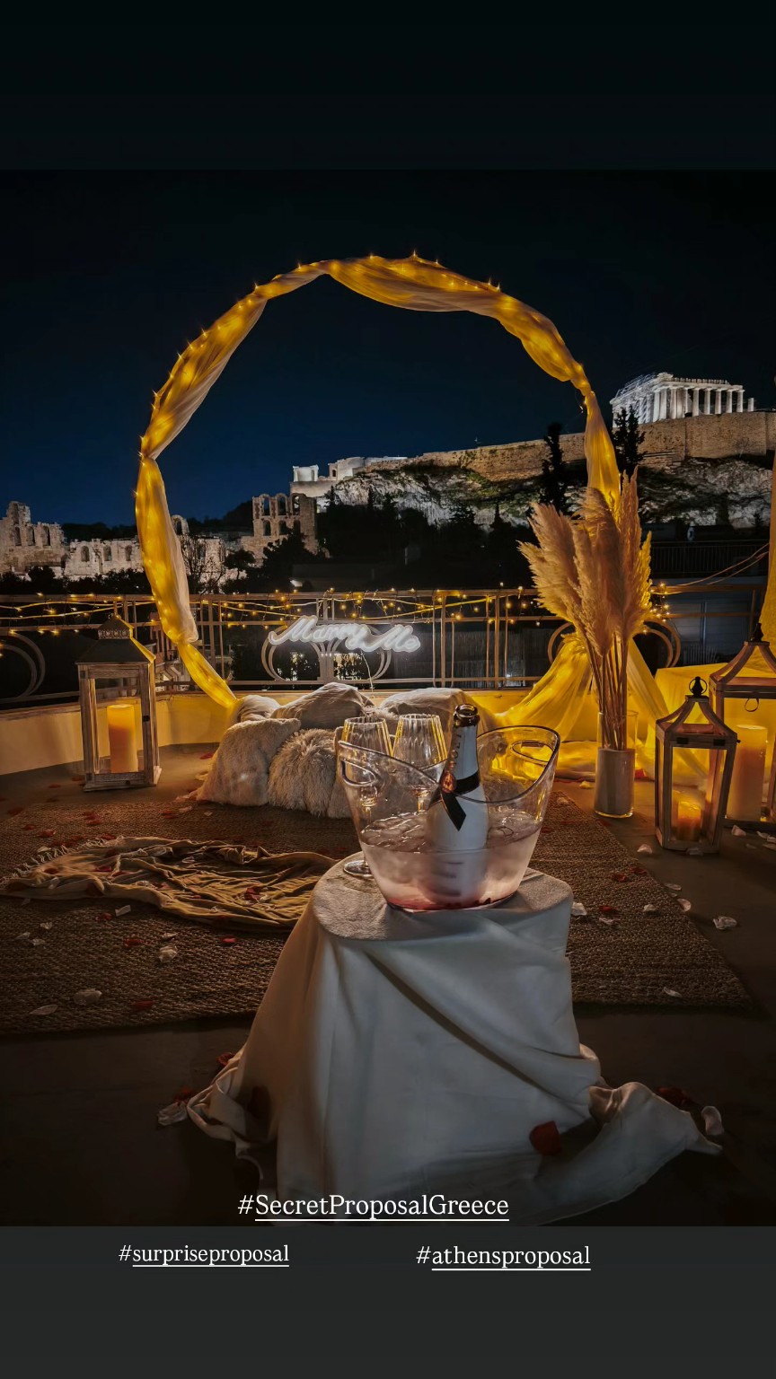Romantic candlelit proposal setup ready before the couple arrives