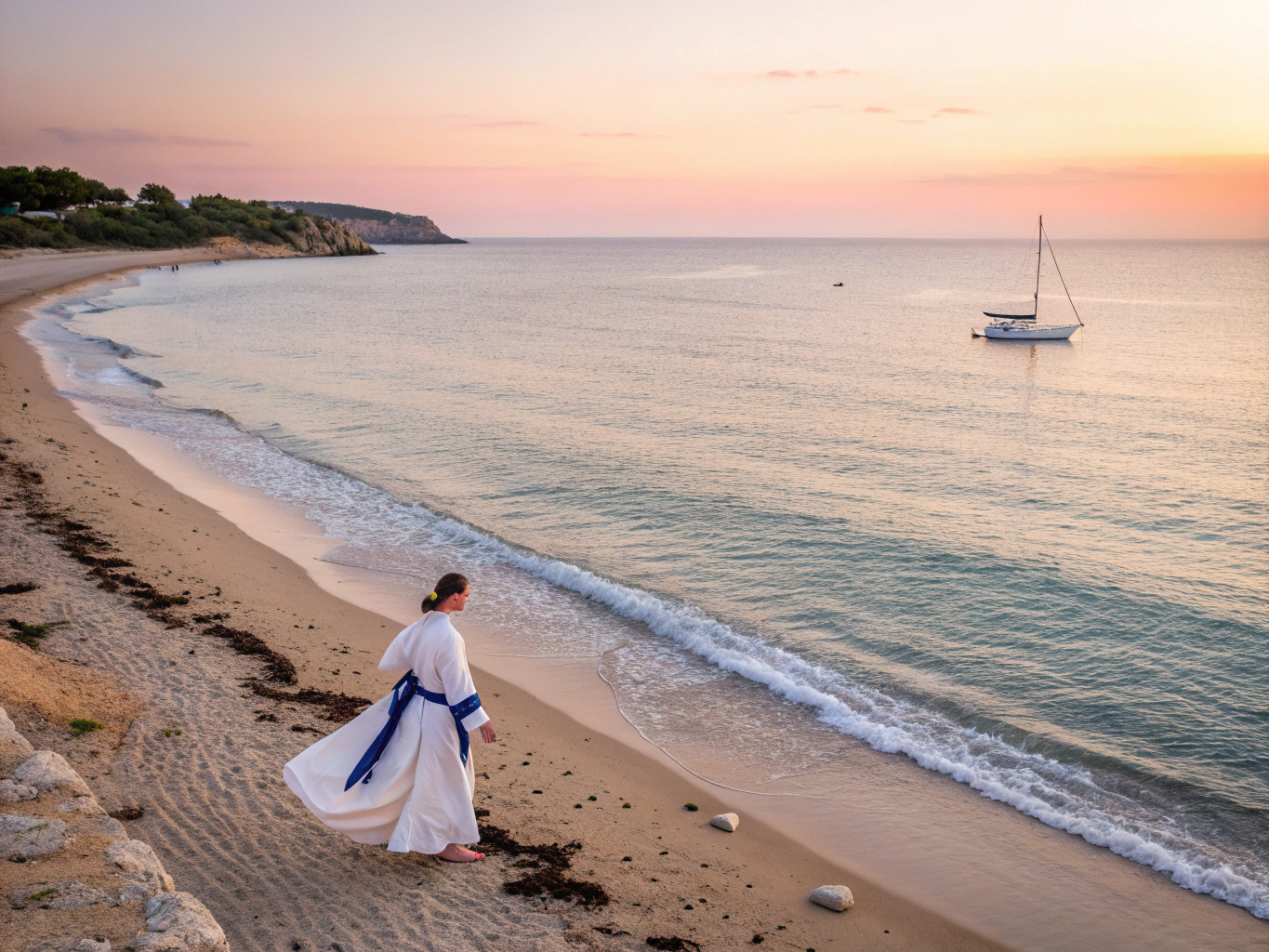 Cinematic hidden cove in the Greek Islands at golden hour